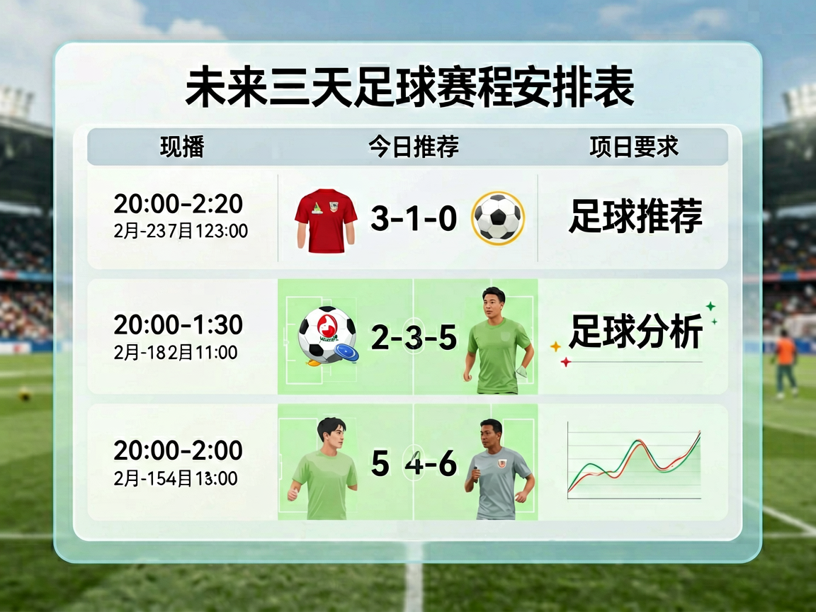 未来三天足球赛程安排表，包含时间与对阵
